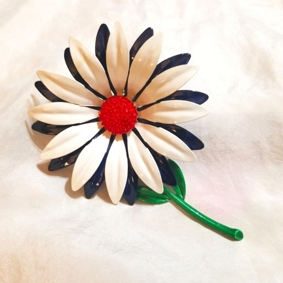VTG HUGE Enamel Layered Flower Brooch - Picture 6 of 7